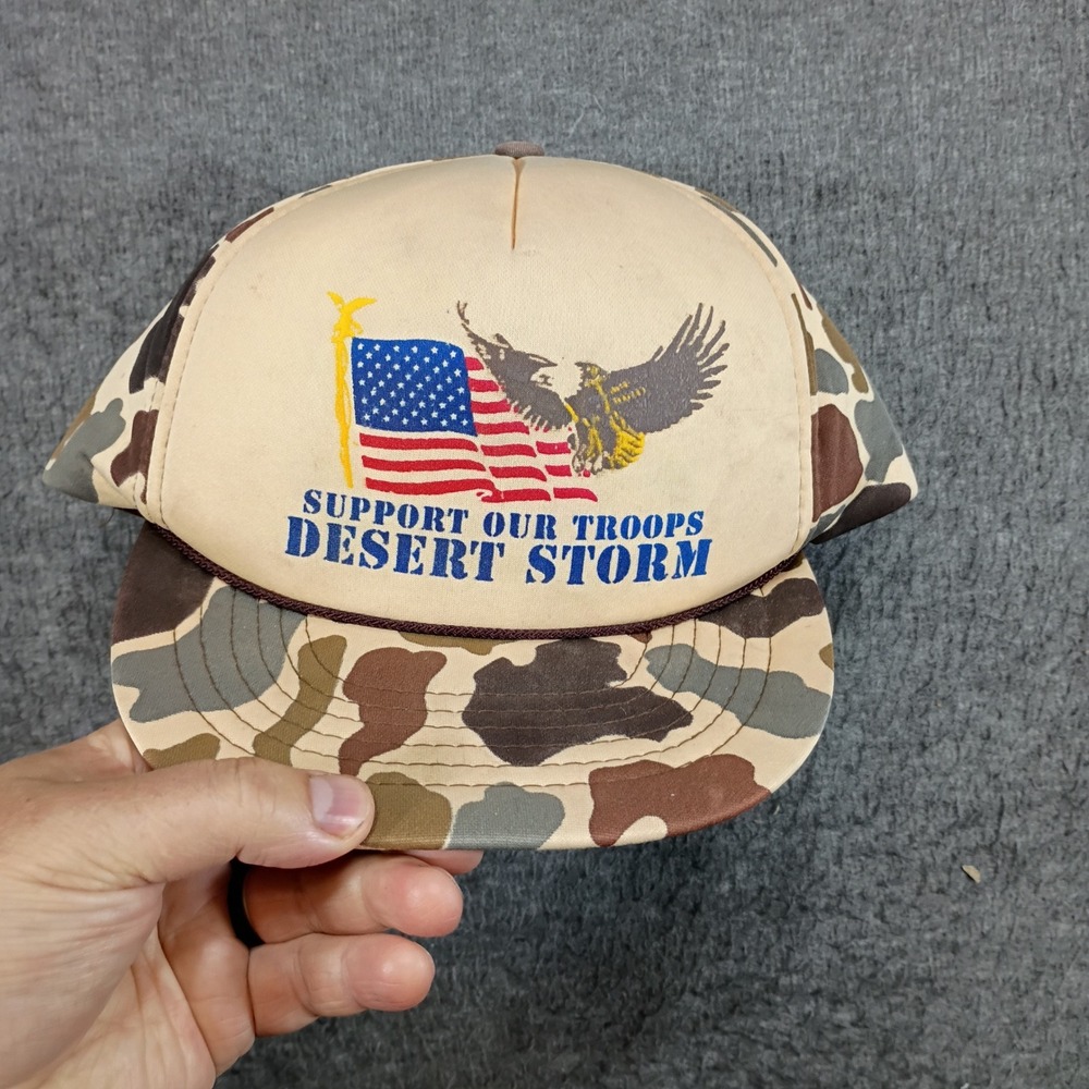 Vintage Support Our Troops Desert Storm Hat Mens OSFM Camo Vintage USA